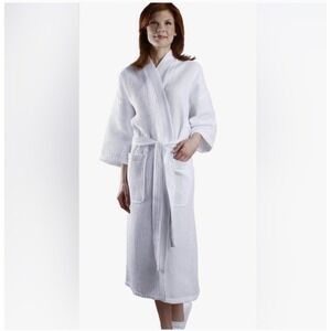 Monarch Cypress White Waffle Knit Spa Robe OSFM Cotton Blend Pockets